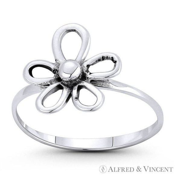 5-Petal Daisy Flower Charm Stackable Ring in .925 Sterling Silver - Size 7 - Picture 1 of 1